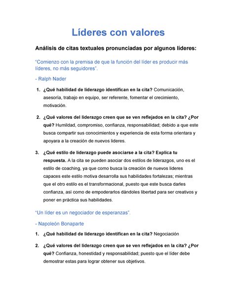 A Liderazgo Y Neg Lideres Con Valor L Deres Con Valores An Lisis