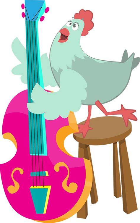 A Cartoon Chicken Sitting On Top Of A Stool Next To A Guitar And