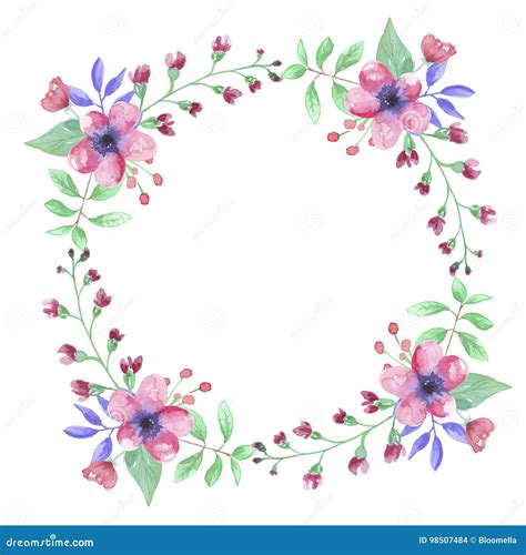 Pink Watercolor Flower Hand Painted Garland Floral Wreath Stock