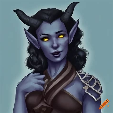 Dungeons And Dragons Female Handsome Tiefling Grey Skin Black Wavy