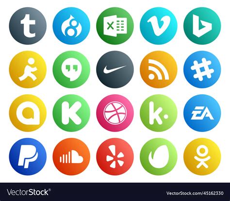 20 Social Media Icon Pack Including Ea Kik Nike Vector Image