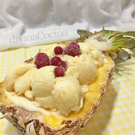 Piña helada rellena con helado Receta de DIVINA COCINA