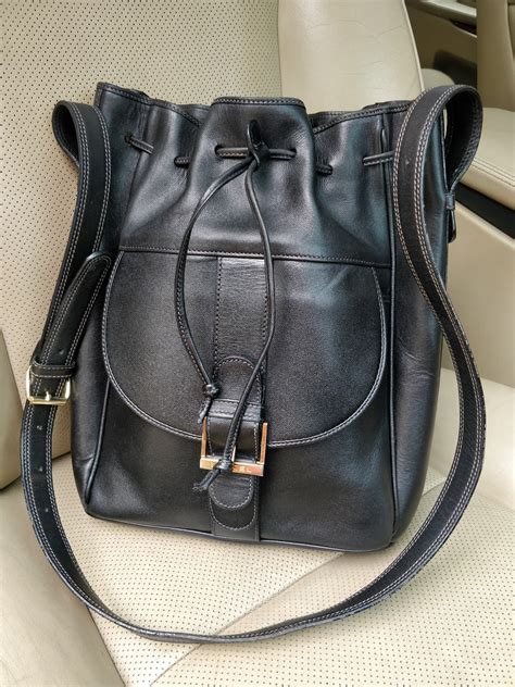 Lancel 90s Vintage Black Leather Bucket Bag Drawstring Etsy