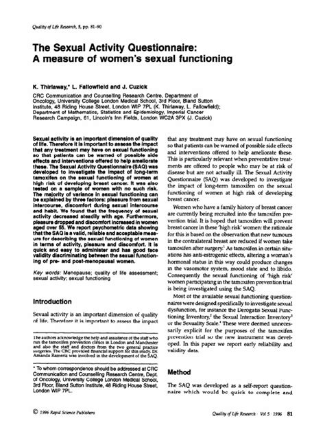 The Sexual Activity Questionnaire Pdf Hormone Replacement Therapy Factor Analysis