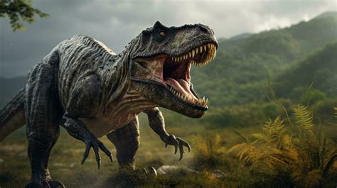 Ai Generado Tiranosaurio Rex En El Verde Prehist Rico Selva Bosque