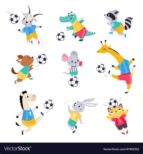 Funny animal characters playing football wearing Vector Image