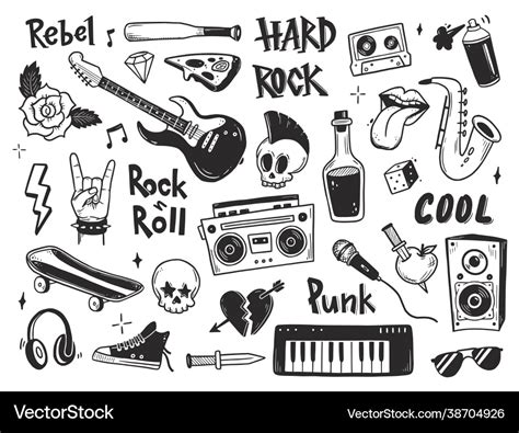 Rock N Roll Punk Music Doodle Set Royalty Free Vector Image