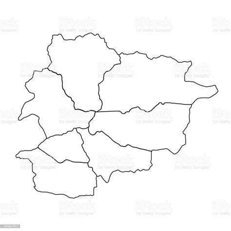 Outline Sketch Map Of Andorra With States And Cities Stock Illustration