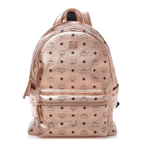 MCM Metallic Visetos Medium Stark Backpack Champagne Gold 778309