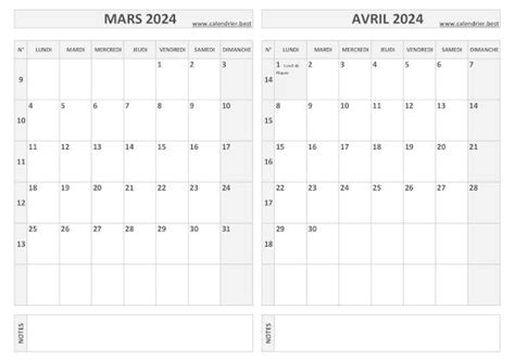 Calendrier 2024 bimestriel à imprimer