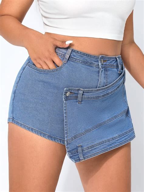 Shein Ezwear Plus Solid Denim Skort Shein Usa