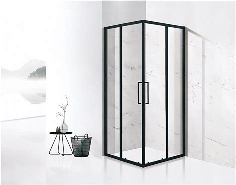 Black Square Sliding Door Shower Enclosure With Tempered Glass Shower