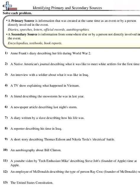 Identifying Primary And Secondary Sources Studyx Worksheets Library