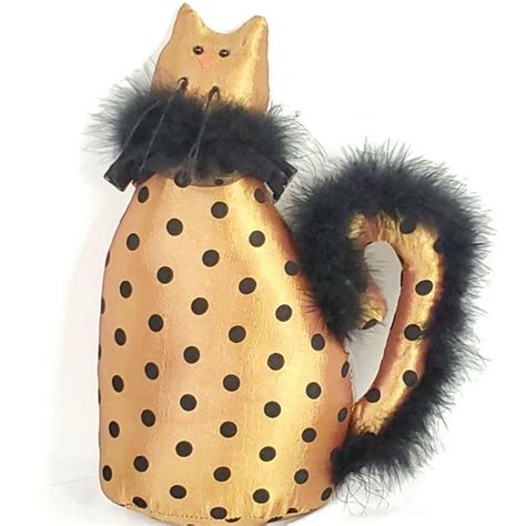 Unbranded Design Plush Cat Gold Black Polka Dot Faux Fur Feline