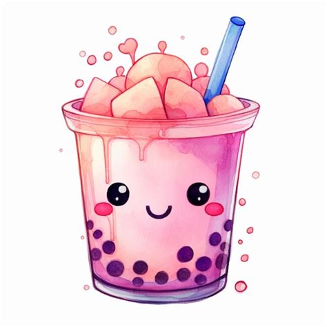 Premium Photo There Is A Cartoon Bubble Tea With A Blue Straw And A