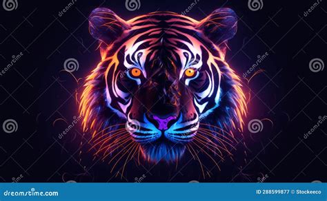 Neon South China Tiger Darkcore Minimalist Art With Dramatic Lighting