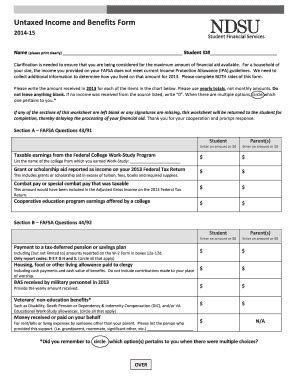 Fillable Online Ndsu Untaxed Income And Benefits Form Ndsu Fax Email