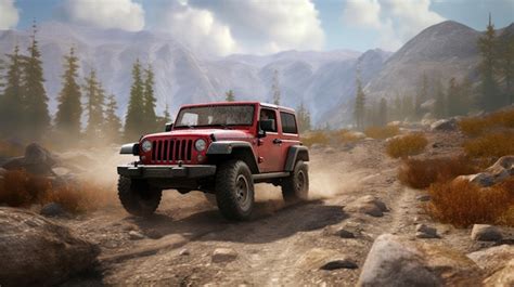 Premium AI Image A Jeep Wrangler Driving Through A Rocky Terrain