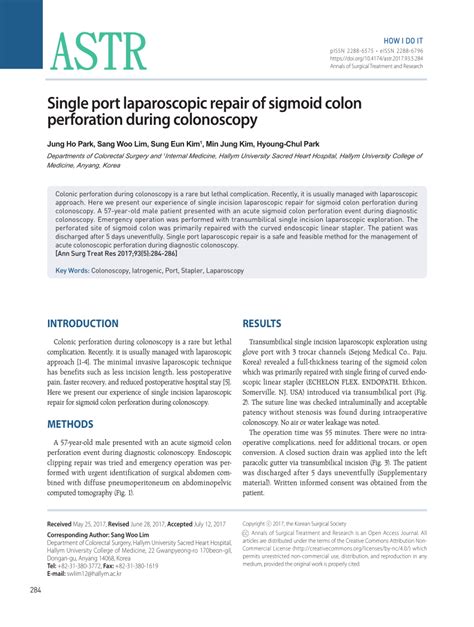 Pdf Single Port Laparoscopic Repair Of Sigmoid Colon Perforation During Colonoscopy