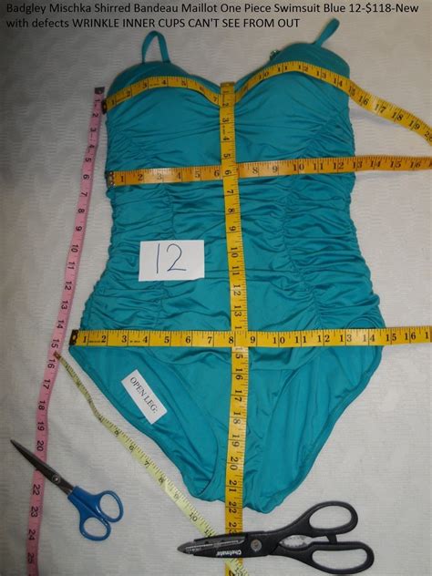 Badgley Mischka Shirred Bandeau Maillot One Piece Swimsuit Blue 4 12