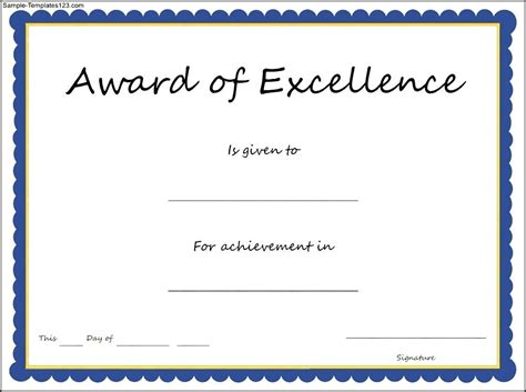 Award Of Excellence Certificate Template Sample Templates Sample