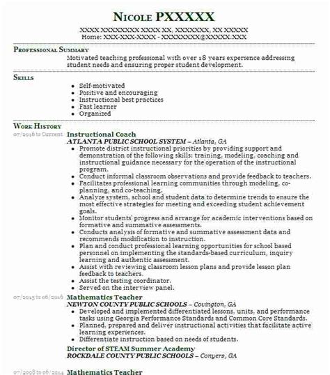 Math Coach Resume Sample