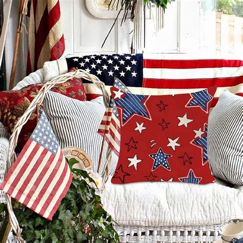 dajkiuy 4th of July Pillow Covers 18x18 inch Patriotic Stripes Throw