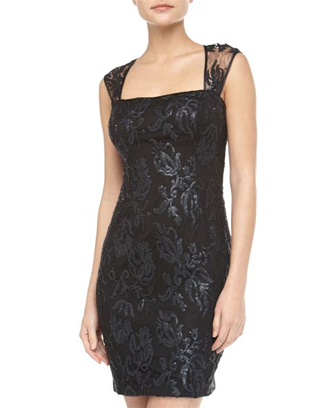 Adrianna Papell Sequin Lace Cutoutback Cocktail Dress Black In Black Lyst