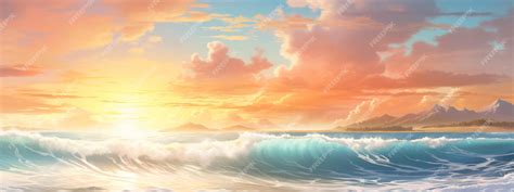 Premium Photo | Seascape background panoramic ocean wallpaper beach sunset scene with waves and ...