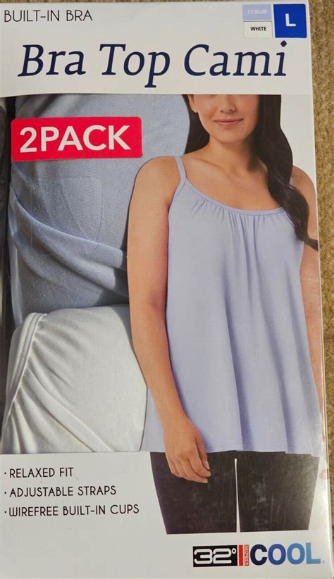 Nwt 32 Degrees Womens 2 Pack Bra Top Cami Whiteblue Size L Ebay