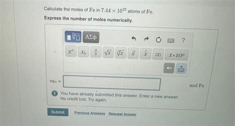 Solved Calculate The Moles Of Fe In Atoms Of Fe Chegg