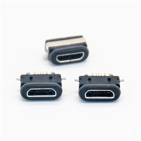 Waterproof Micro Usb Socket Female Connector B Type Ip68 Smt Full Stickers 5pin With Rating 3a