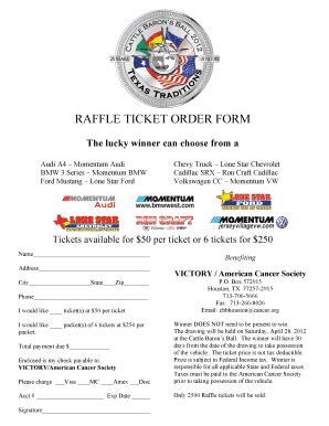 Fillable Online RAFFLE TICKET ORDER FORM The Lucky Winner Can Choose