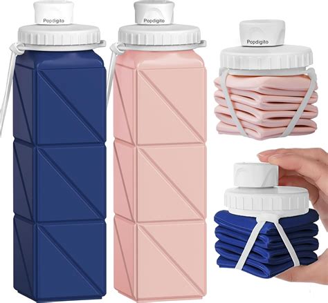 Popdigito Collapsible Water Bottles 2 Pack Travel Water