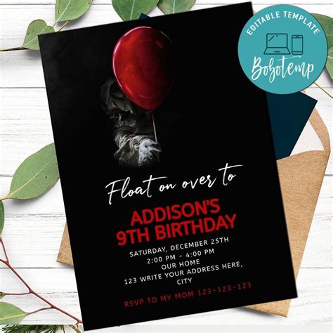 Editable Pennywise Clown Birthday Invitation Instant Download Bobotemp