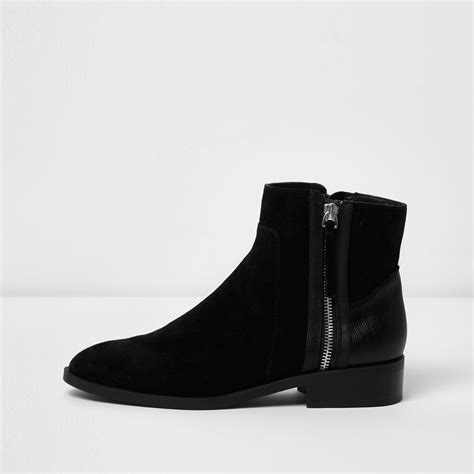 River Island Black Suede Zip Side Ankle Boots Lyst