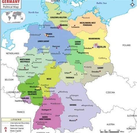 Germany States and Capitals Map 世界地図 地図 国境