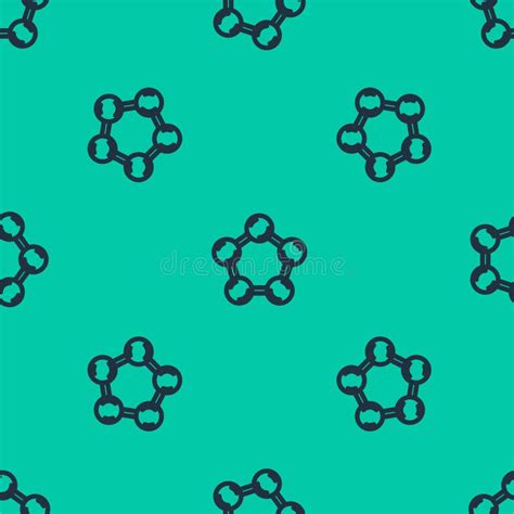 Blue Line Molecule Icon Isolated Seamless Pattern On Green Background