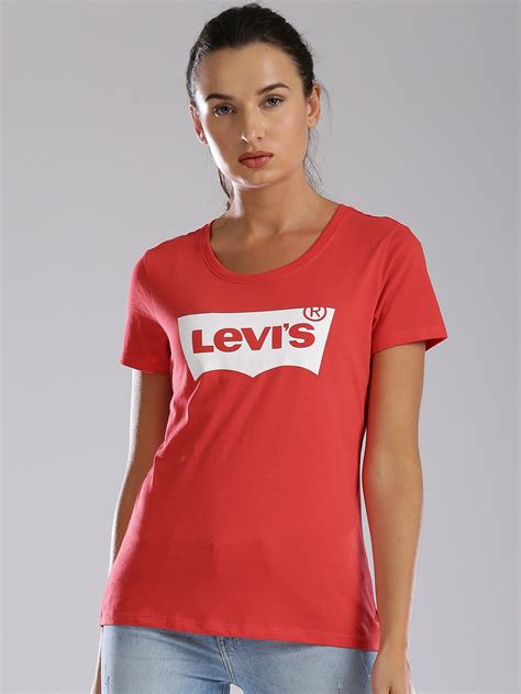 Buy Levis Women Red Printed Round Neck Pure Cotton T Shirt Tshirts