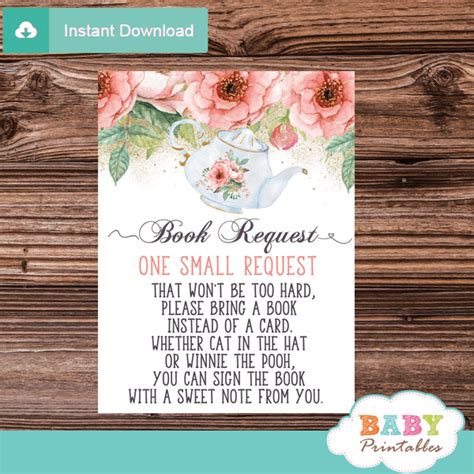 Pink Floral Tea Party Book Request Cards D Baby Printables