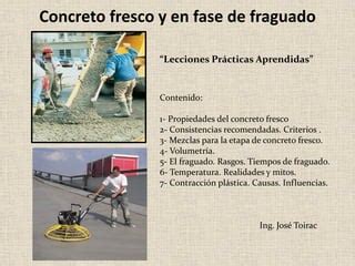 Concreto Fresco Y Fase De Fraguado PPT