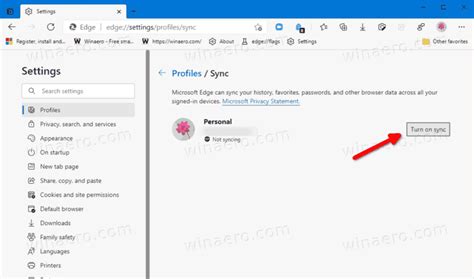 Enable Or Disable Sync For Profile In Microsoft Edge