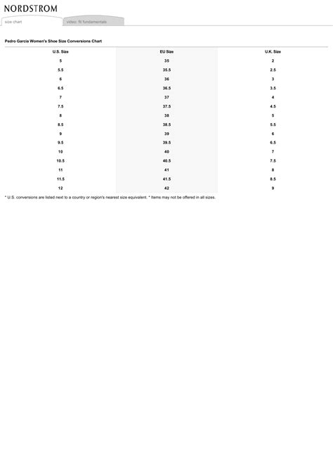 Women S Shoe Size Conversions Chart Pedro Garcia Download Printable Pdf Templateroller