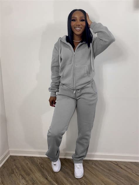 Solid Tracksuits Zip Up Hooded Sweatshirts And Pants Set Sweatsuit