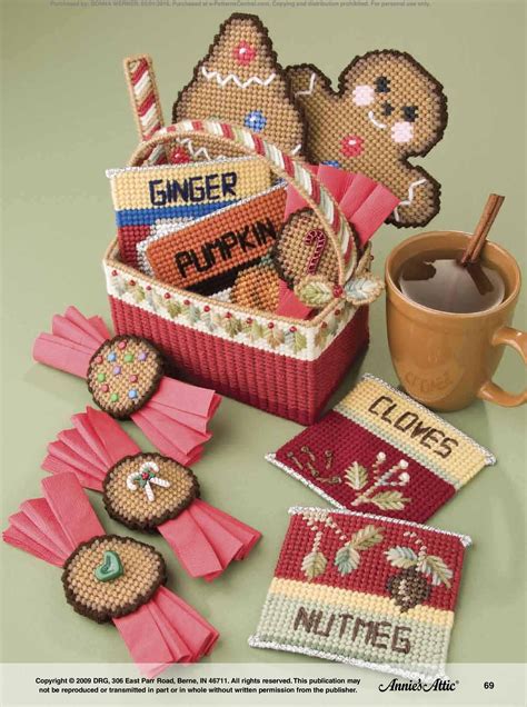 Gingerbread Christmas Gift Basket Pg 1 5 Plastic Canvas Coasters