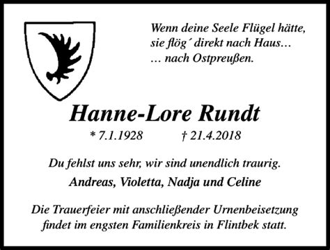 Traueranzeigen Von Hanne Lore Rundt Trauer Anzeigen De