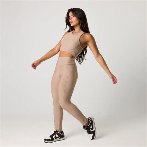 Calça Legging Feminina Nude Tecido Canelado Bolso Lateral Ava Fitness