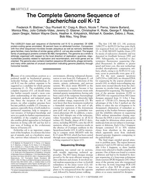 PDF ARTICLE The Complete Genome Sequence Of Escherichia ColiK 12