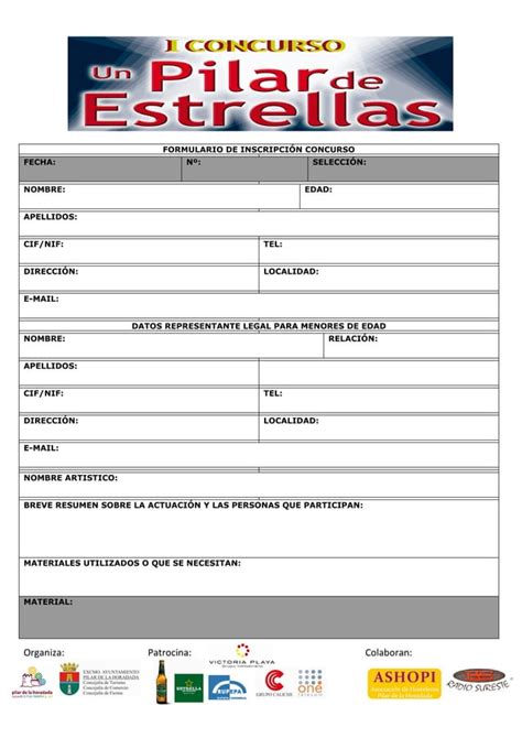 Hoja de inscripción Un Pilar de Estrellas PDF