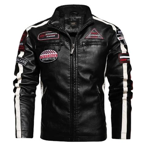 Chaqueta De Cuero De Motocicleta De Lana Para Hombre Abrigo De Carreras